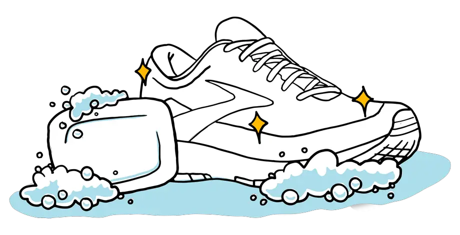 Illustration of washing Brooks shoes 