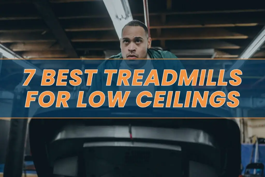 Man running on a treadmill in a low-ceiling space